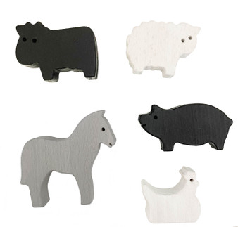Hand Dyed wooden farm animals in achromatic