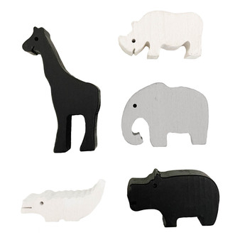 Hand Dyed wooden wild life animals in achromatic