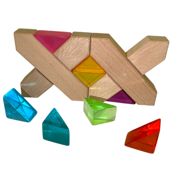 wooden cross with lucite triangles