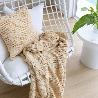 Callista custard cotton crochet cushion and throw