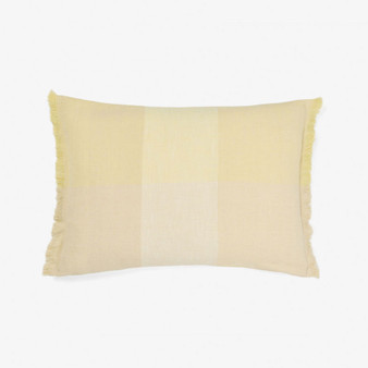 Linen House Allenvale butter cushion with woven cotton check and frayed edge