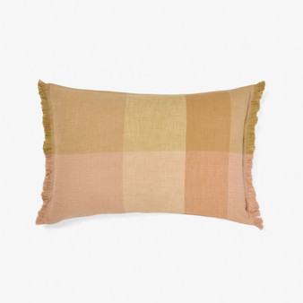 Linen House Allenvale ginger cushion with woven cotton check and frayed edges