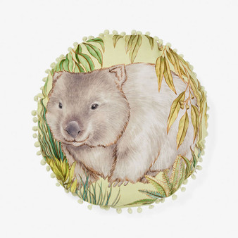 William Wombat Green Round Cushion