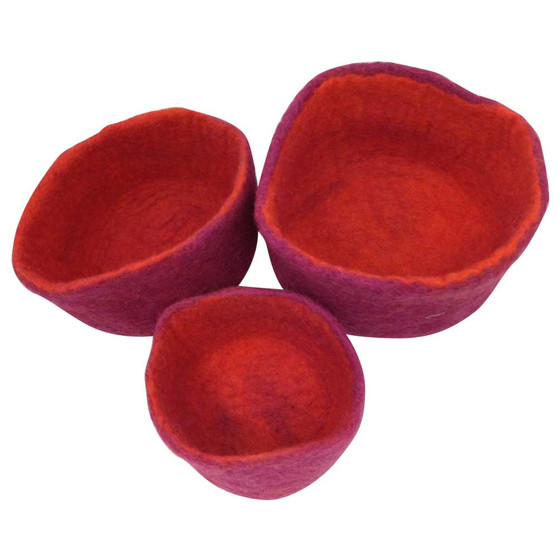 Nested Felt Bowls 3 Piece Set | Red | Papoose Toys
