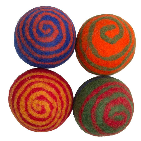 Spiral Balls 13cm 4 Piece Set Felt Balls by Papoose Toys|