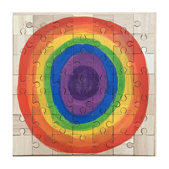 Hand Painted Bright Rainbow Moon wooden Jigsaw Puzzle by Papoose Toys