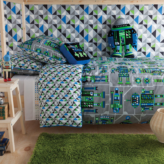 Kas Kids Vintage Robots Quilt Cover & Pillowcase Set