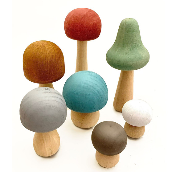 Earth Dyed Wood Mushrooms 7pc | Papoose Toys