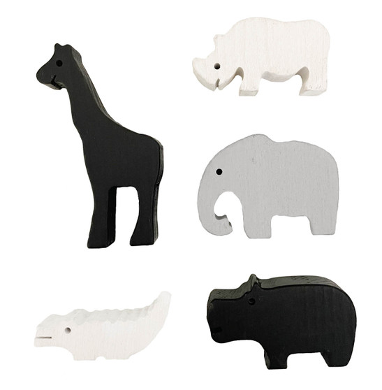 Hand Dyed wooden wild life animals in achromatic