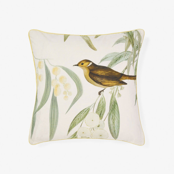 Botanical accent cushion with native birds and floral artwork