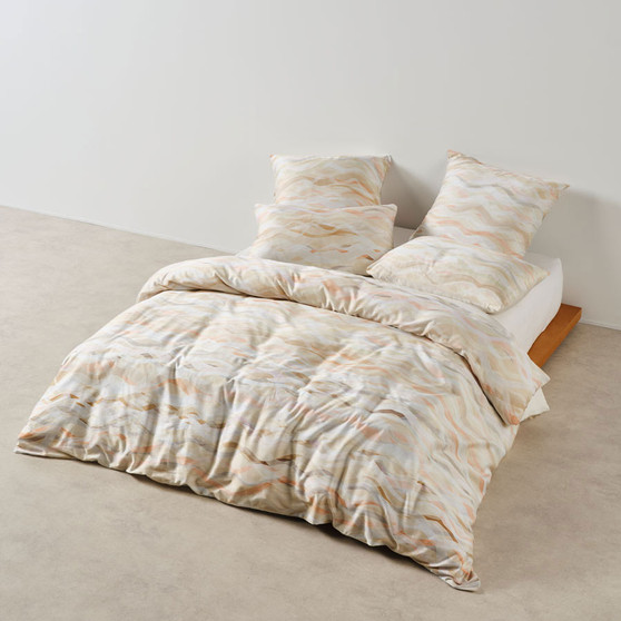 Currumbin quilt cover set in peach abstract design, cotton sateen