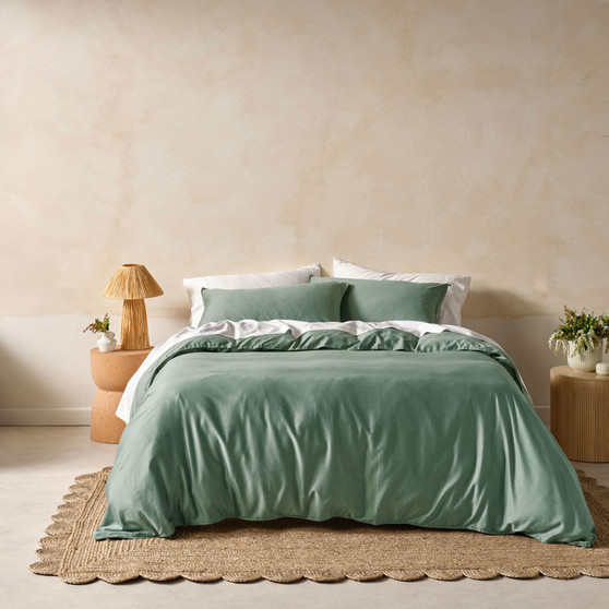 Linen House Surf Wash Seafoam quilt cover styled on the bed