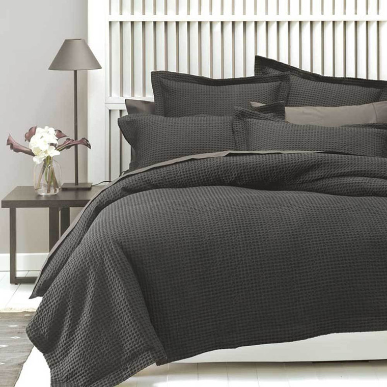 Deluxe Waffle Charcoal Quilt Cover Set by Linen House