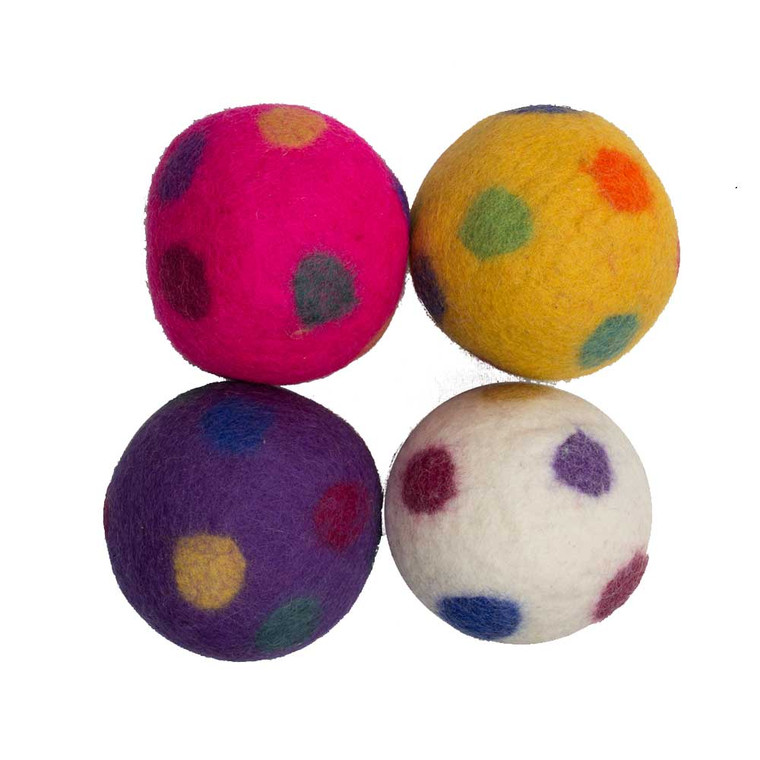 Polka Dot Balls 10cm 4 Piece Set Felt Balls by Papoose Toys|