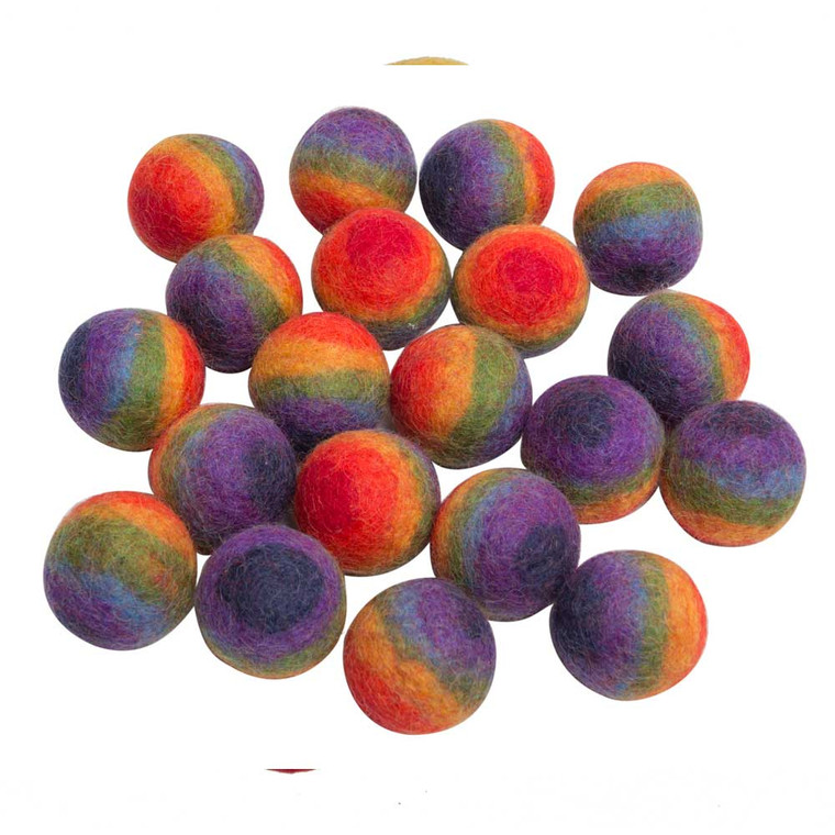 Rainbow Balls 20 Piece Set Felt Balls by Papoose Toys|