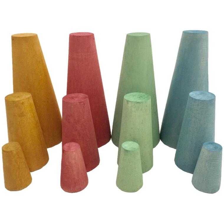 Earth Coloured Wooden Stacking Cones 12 piece Set by Papoose Toys