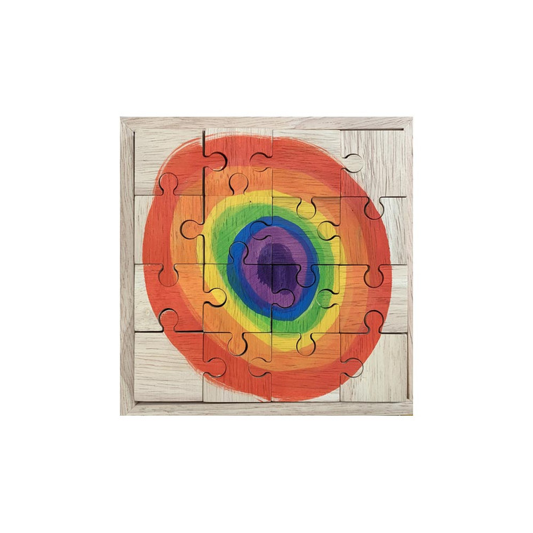 Hand Painted Bright Rainbow Moon wooden Jigsaw Puzzle by Papoose Toys