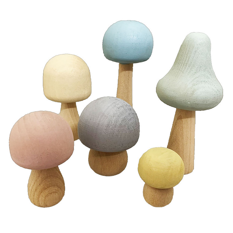 Wooden Mushrooms in Pastel