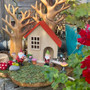 Red Roof Munchkin House with Hand Carved Trees