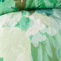 Detail swatch of Linen House San Andreas quilt cover hand-painted botanical design in forest and mint tones.
