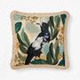 Linen House Mount Gambier Magpie cushion with printed cotton magpie and native flora design