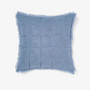 Bellbrae cushion in Cornflower, quilted cotton muslin with frayed edges
