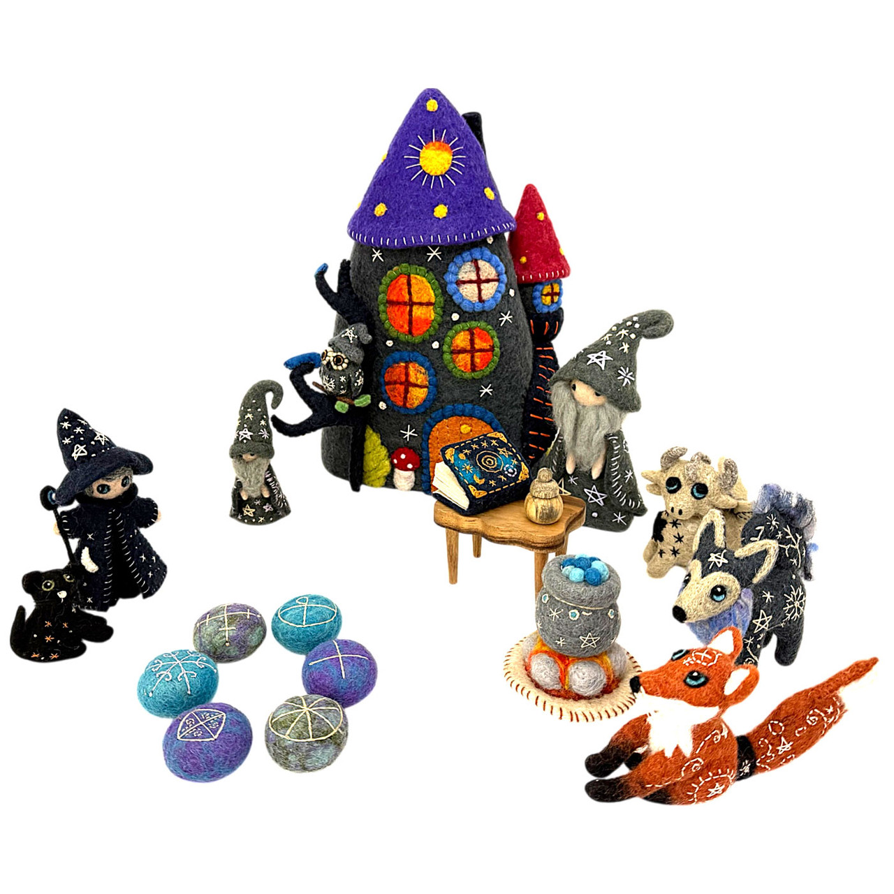 Wizard Cauldron Table Set / 7pc – Wool Felt Wizard Table & Cauldron Scene