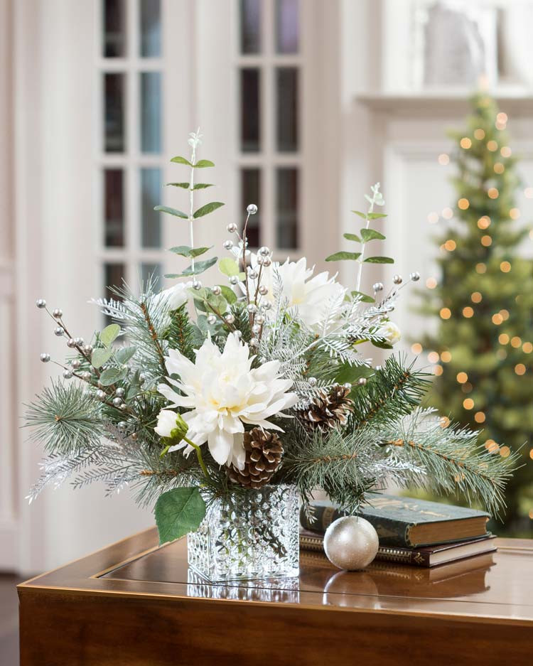 Frozen Holiday Silk Flower Centerpiece - Petals.com