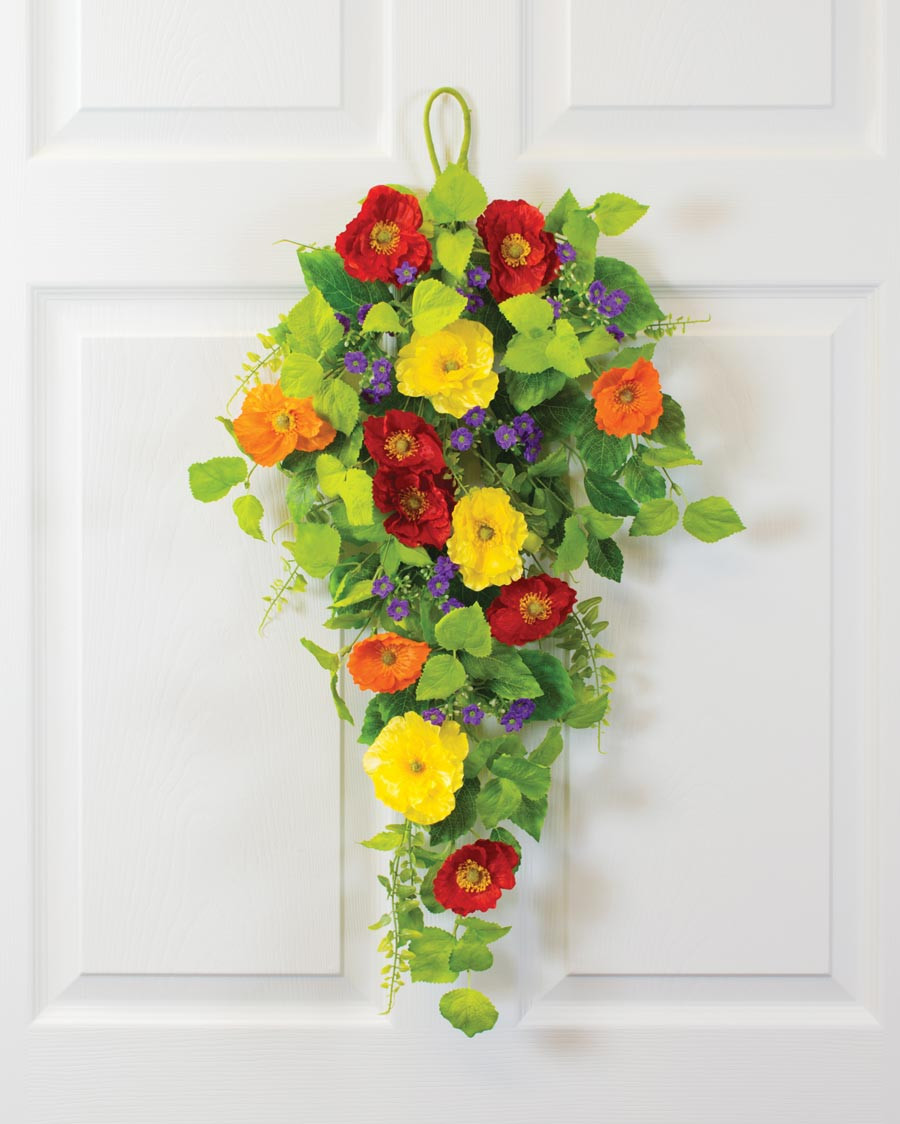 Buy garden inspired Poppy & Lilac Silk Flower Teardrop at Petals.