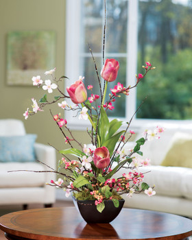 Cherry Blossom, Dogwood & Tulip Silk Flower Arrangement