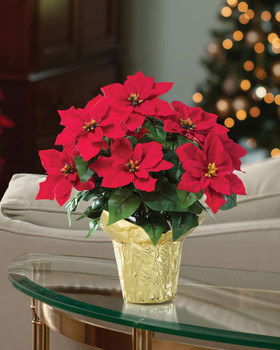 Potted Poinsettias Artificial Christmas Flowers 7 Heads Faux Red Christmas  Poinsettia Plants in Pots Fake Poinsettia Bonsai Christmas Poinsettia