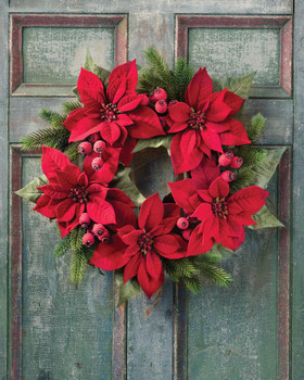 Poinsettia & Pine Artificial Holiday Wreath