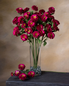 24" Zinnia Silk Flower Stem in Fuchsia.