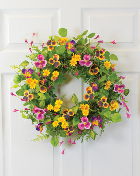 Pansy & Daisy Silk Flower Wreath, available at Petals.