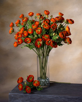 23.5" Silk Ranunculus Flower Stem Spray in Dark Orange.