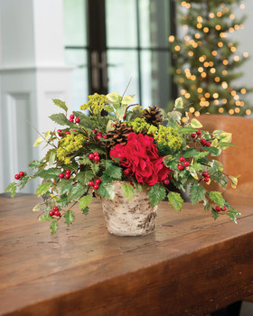 Achillea, Hydrangea & Holly Artificial Holiday Arrangement