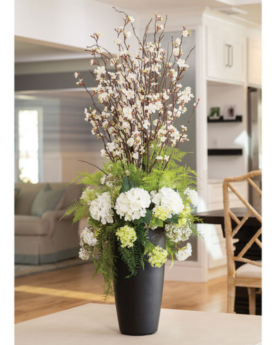 Hydrangea & Cherry Blossom Splendor Faux Flower Arrangement