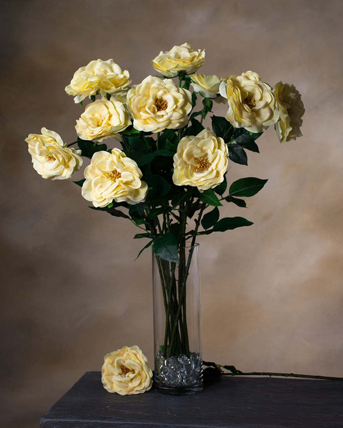 Yellow Blown Open Rose Silk Flower Stem