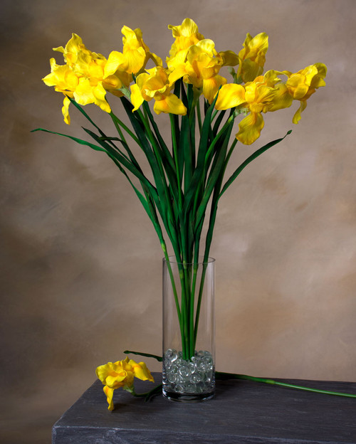 28" Faux Iris Flower Stem in Gold Orange.