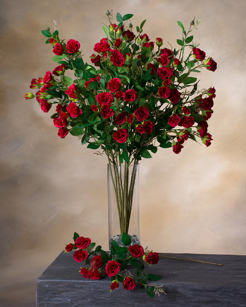 Red Rambling Rose Silk Flower Stem Spray - 30.5"