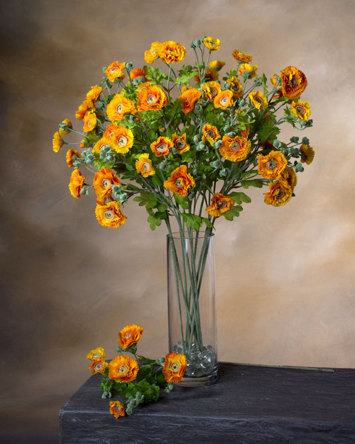 26" Faux Crysanthemum Roblush Silk Flower Spray in Gold Red.