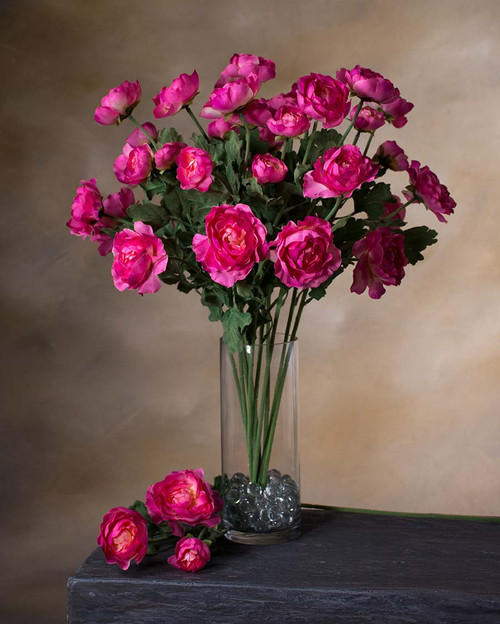 Dark Pink Fluffy Ranunculus Silk Flower Stem Spray