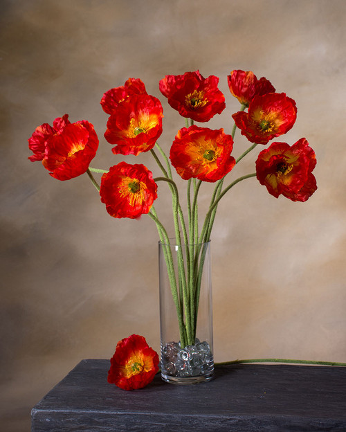 Orange Poppy Silk Flower Stem Spray