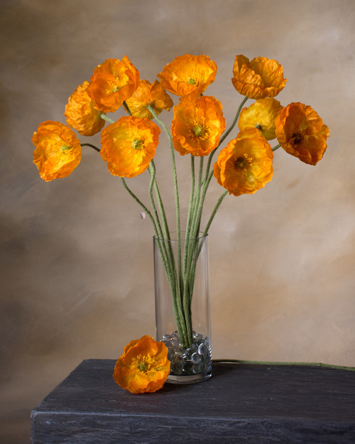 Golden Orange Poppy Silk Flower Stem Spray