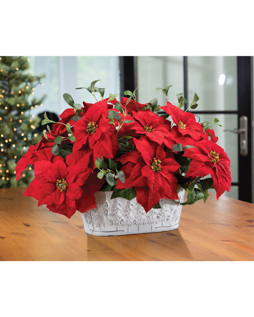 Red Poinsettia & Mistletoe Artificial Holiday Planter, available at Petals.