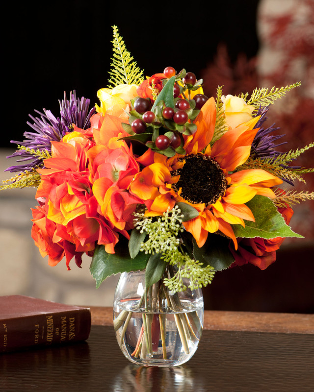 Rose, Hydrangea & Sunflower Silk Flower Accent