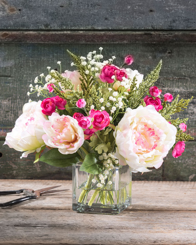 Peony & Ranunculus Silk Flower Arrangement
