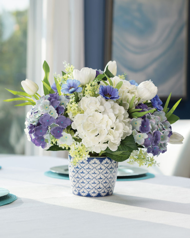 Blissful Blue & White Faux Flower Centerpiece