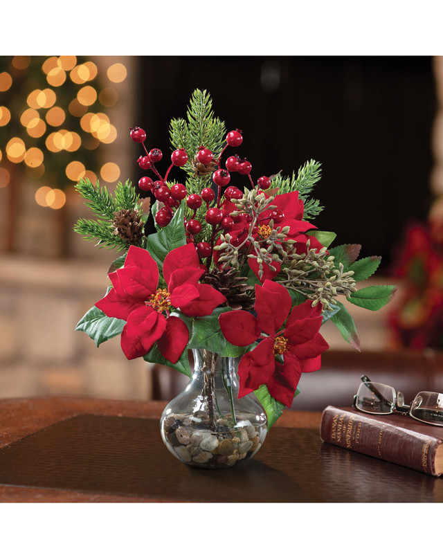 Poinsettia, Pine & Berry Silk Christmas Accent