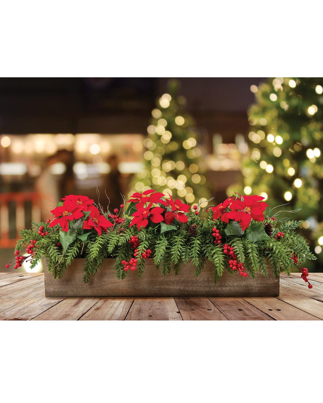 Poinsettias, Berries & Hemlock Artificial Holiday Planter